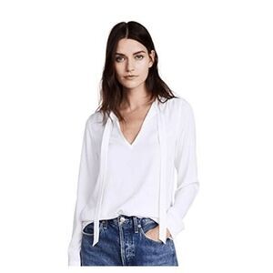 AYR The Crane Stretch Silk Shirt in Ivory Tie Front Split Neck Cuffs Size XS